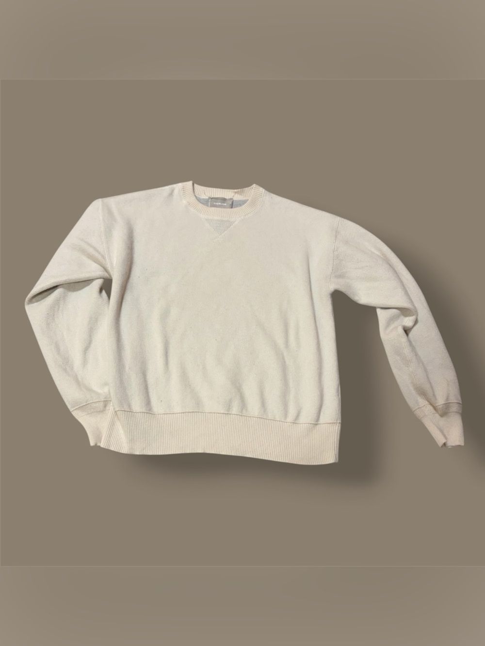 Everlane Cream Crewneck With Sewing V neck Cotton and Wool Women Sweater